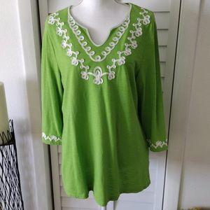 𝅺ALIA‎ 3/4 sleeve top with ric rac stitching accent. Sz. PL